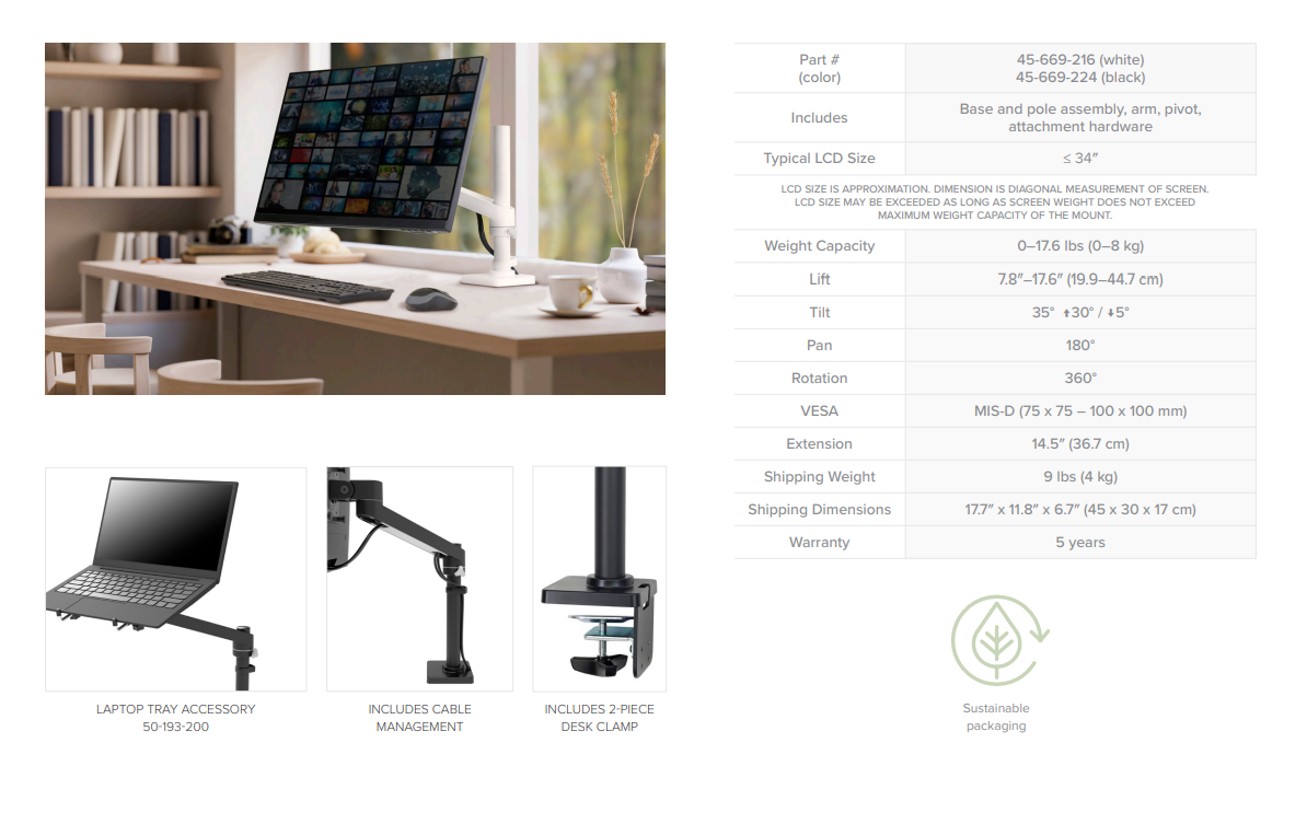 A large marketing image providing additional information about the product Ergotron NX Monitor Arm - White - Additional alt info not provided